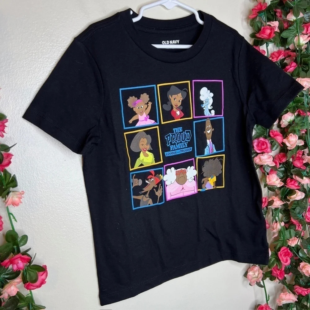 Old Navy NWT Black Proud Family Graphic T-Shirt Girls 6/7 Casual Disney Cartoons